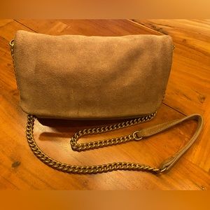MANGO Soft Suede Camel Colour Shoulder/Cross Body Bag with Chain Strap